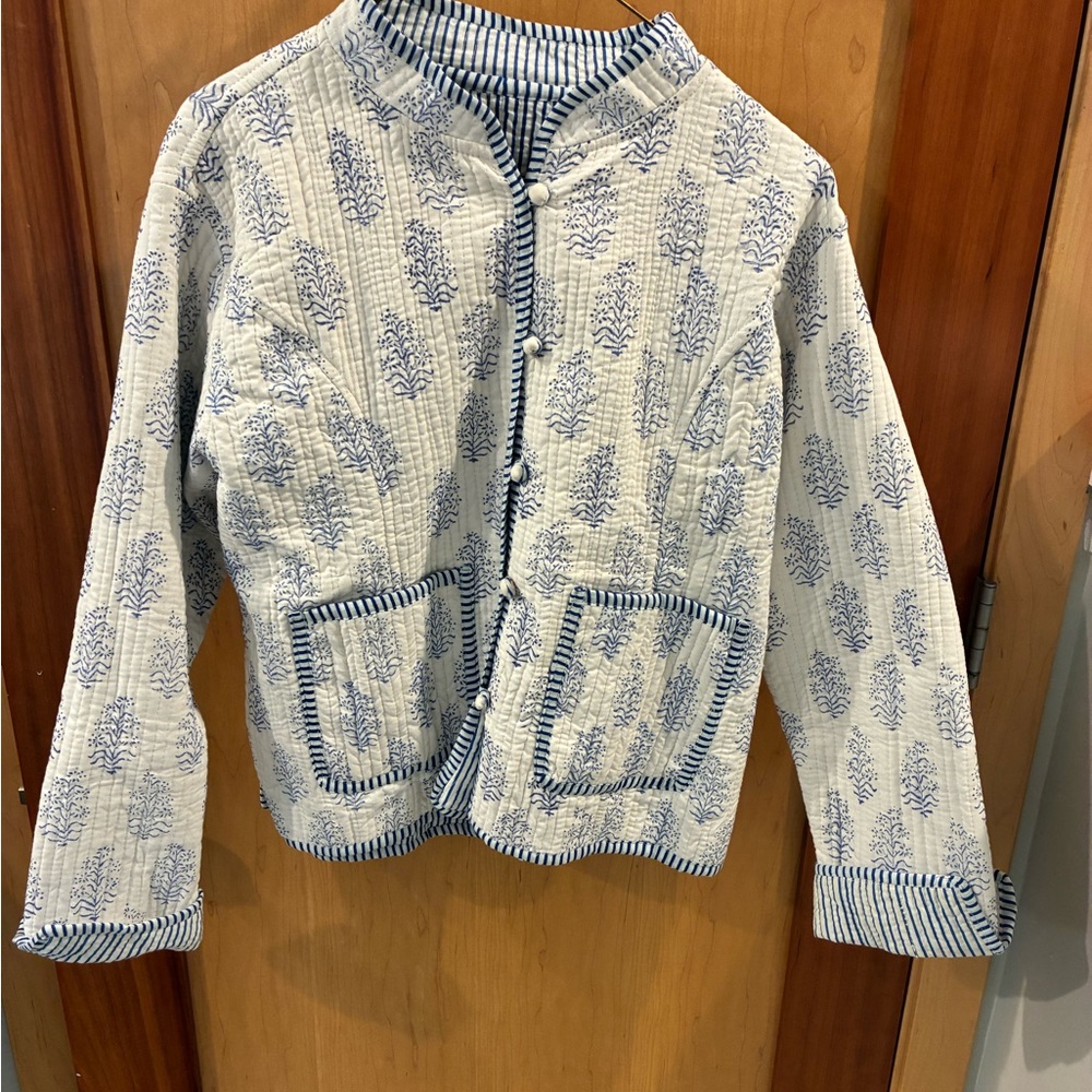 Brooks Brothers White and Blue Quilted Cotton Jacket